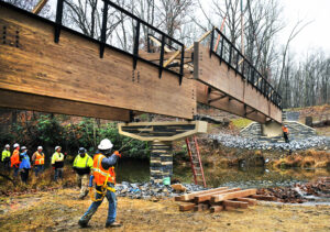 New White Park bridge spanning Cobun Creek set in place Wednesday